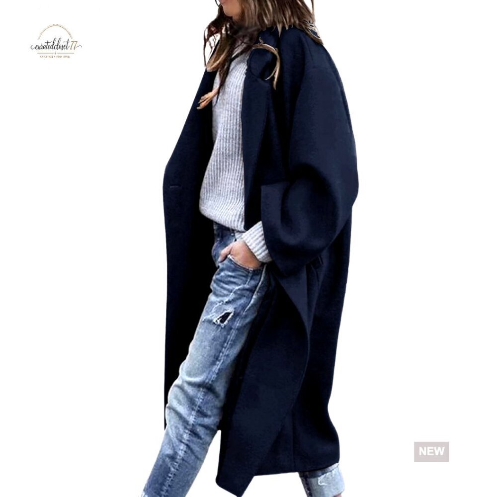 Oversized Wool Pea Coat Notch Lapel Classic Chic Winter Trench Coat